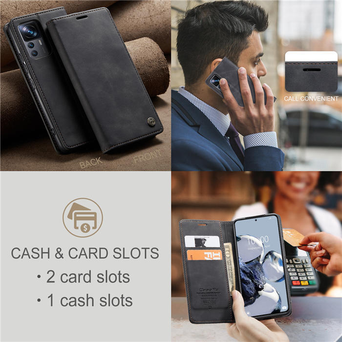 Чехол-книжка CaseMe из нубука для Xiaomi 12T Чёрный