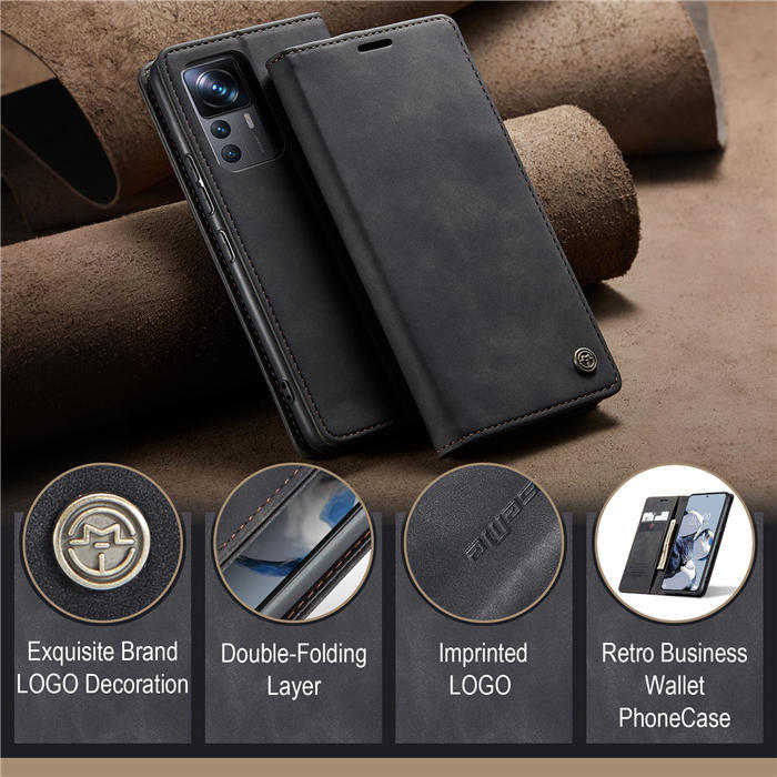 Чехол-книжка CaseMe из нубука для Xiaomi 12T Чёрный