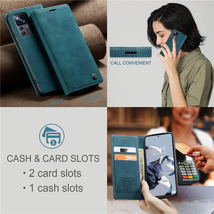Чехол-книжка CaseMe из нубука для Xiaomi 12T Бирюзовый