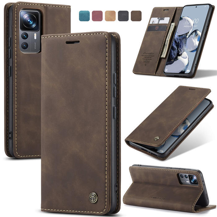 Чехол-книжка CaseMe из нубука для Xiaomi 12T Тёмно-коричневый