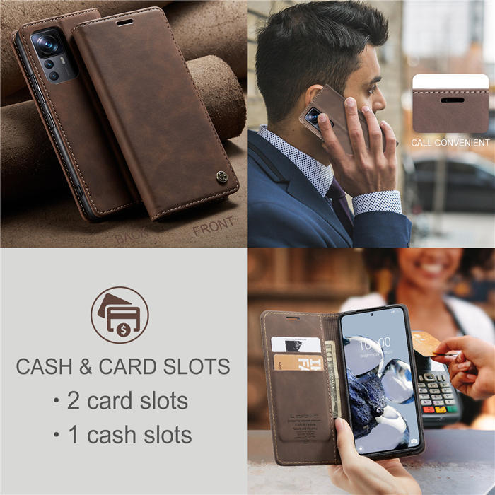 Чехол-книжка CaseMe из нубука для Xiaomi 12T Тёмно-коричневый