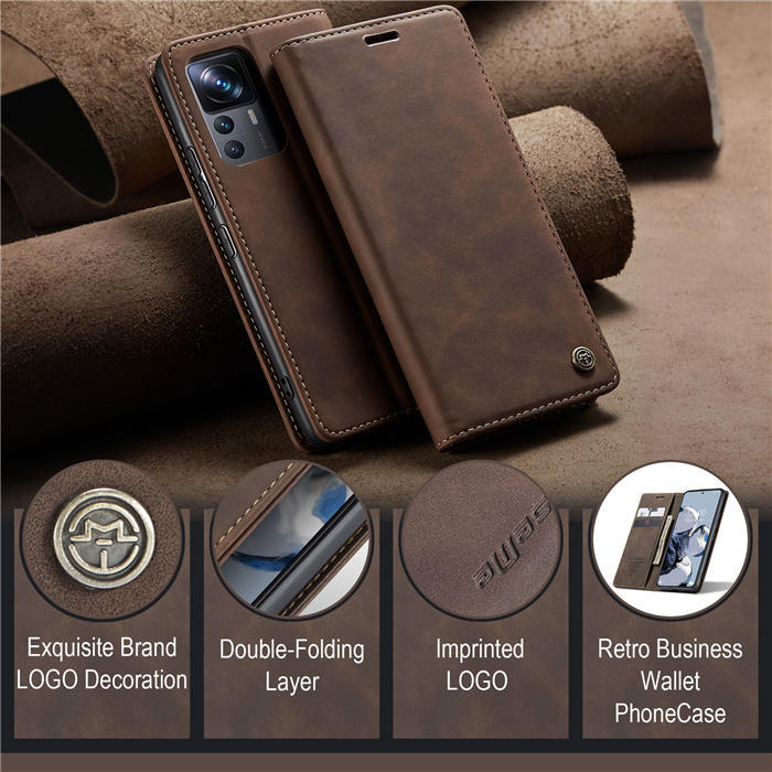 Чехол-книжка CaseMe из нубука для Xiaomi 12T Тёмно-коричневый