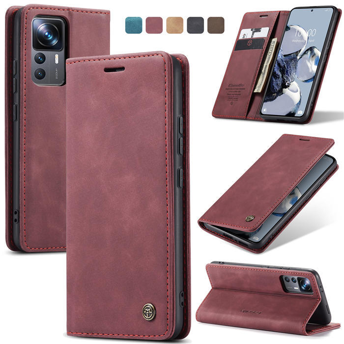 Чехол-книжка CaseMe из нубука для Xiaomi 12T Бордовый