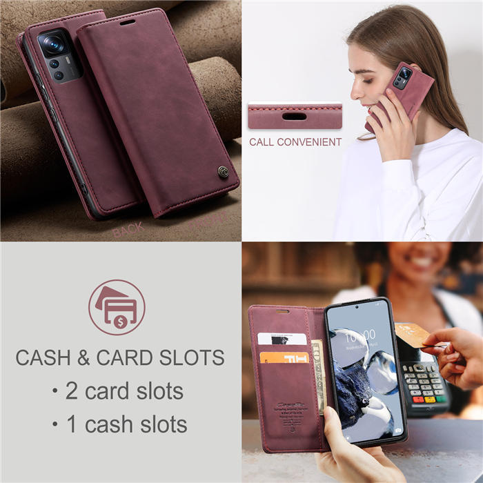 Чехол-книжка CaseMe из нубука для Xiaomi 12T Бордовый