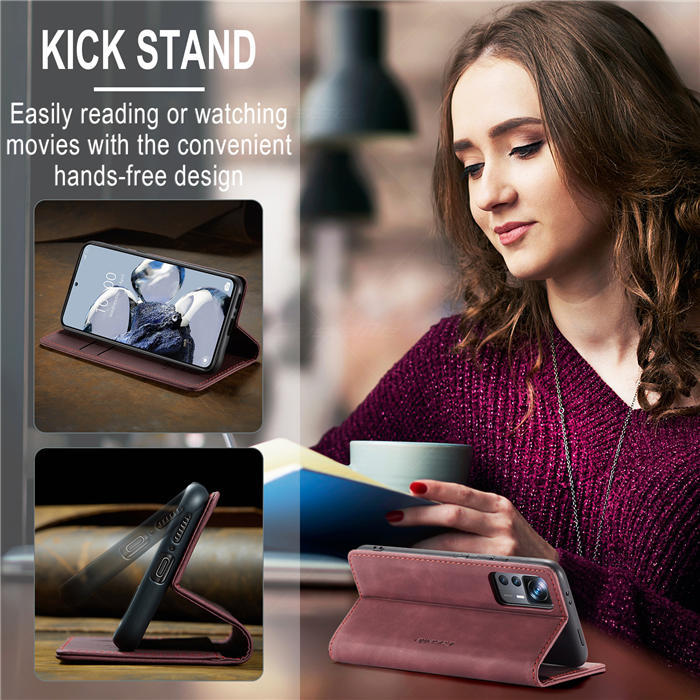 Чехол-книжка CaseMe из нубука для Xiaomi 12T Бордовый