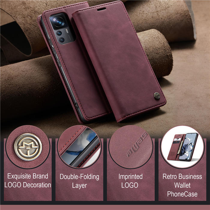 Чехол-книжка CaseMe из нубука для Xiaomi 12T Бордовый