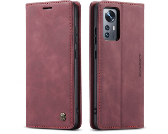 Чехол-книжка CaseMe из нубука для Xiaomi 12/12x Бордовый