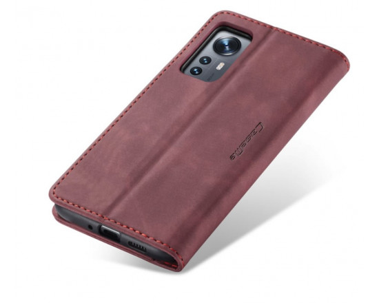 Чехол-книжка CaseMe из нубука для Xiaomi 12/12x Бордовый