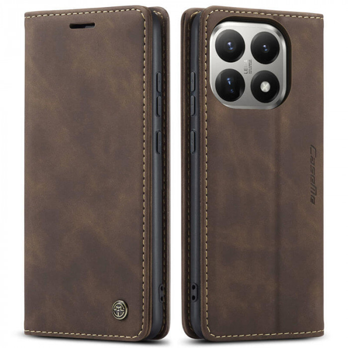 Чехол-книжка CaseMe из нубука для Xiaomi 15T Тёмно-коричневый