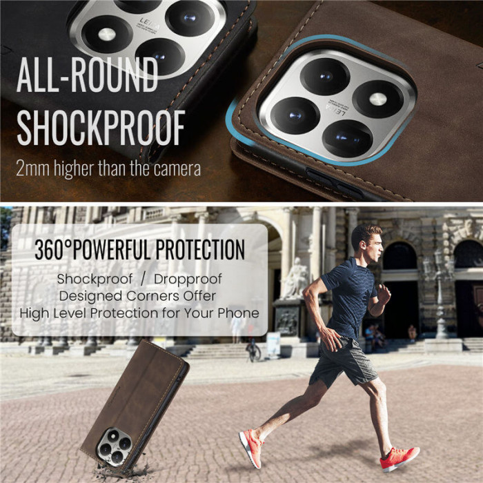 Чехол-книжка CaseMe из нубука для Xiaomi 15T Тёмно-коричневый