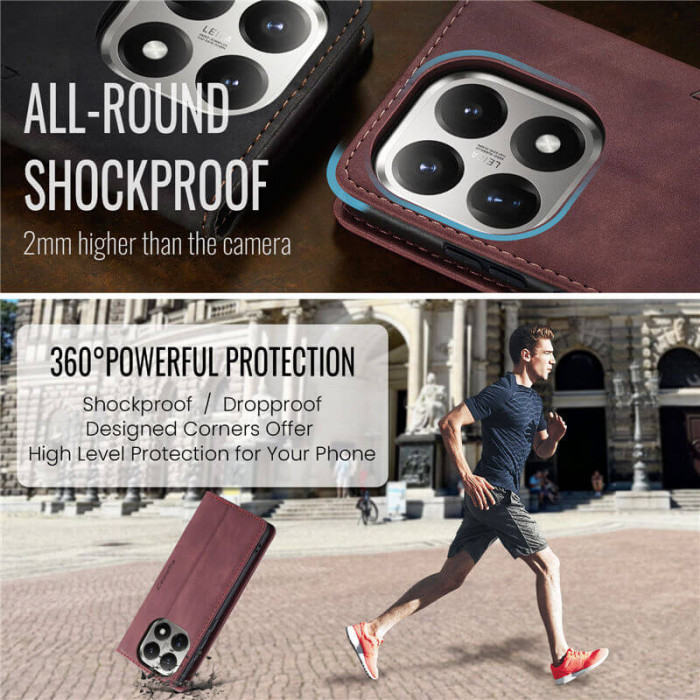 Чехол-книжка CaseMe из нубука для Xiaomi 15T Бордовый