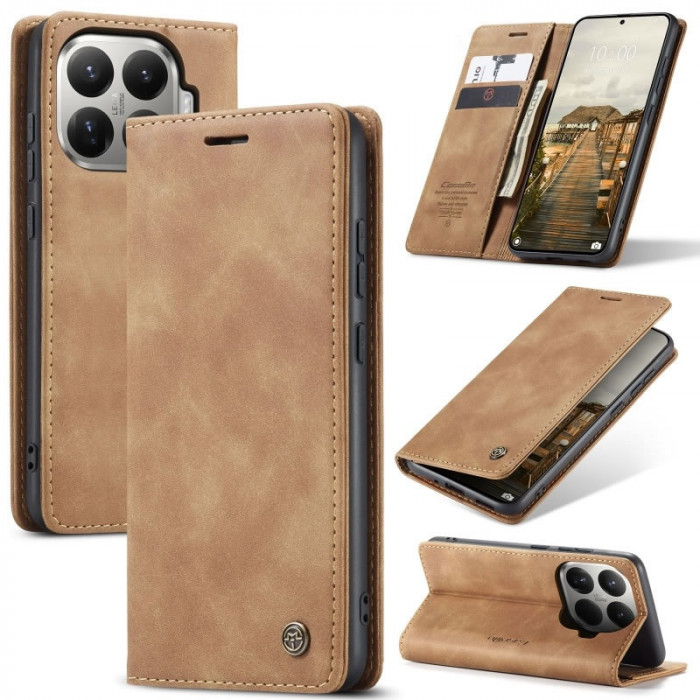 Чехол-книжка CaseMe из нубука для Xiaomi 15T Pro Светло-коричневый