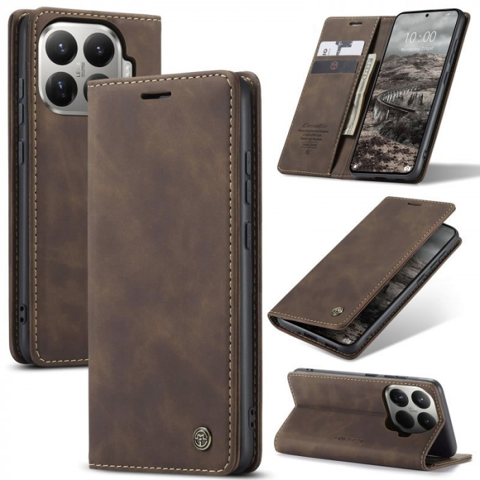 Чохол-книжка CaseMe із нубуку для Xiaomi 15T Pro Темно-коричневий