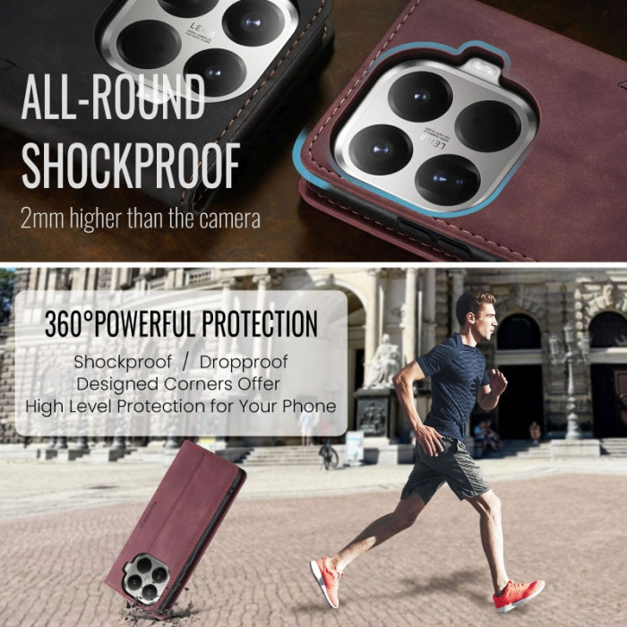 Чехол-книжка CaseMe из нубука для Xiaomi 15T Pro Бордовый