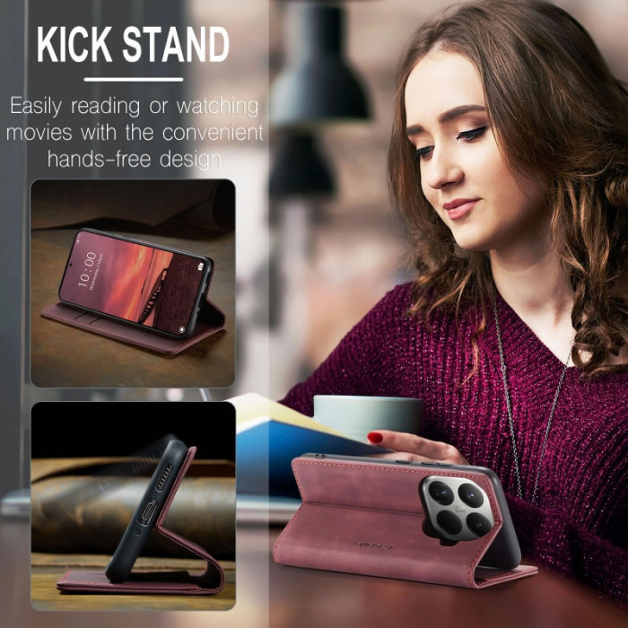 Чехол-книжка CaseMe из нубука для Xiaomi 15T Pro Бордовый