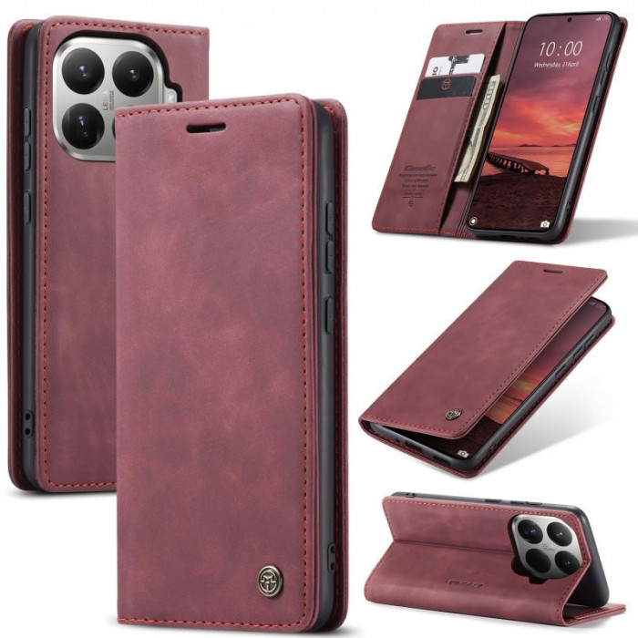 Чехол-книжка CaseMe из нубука для Xiaomi 15T Pro Бордовый