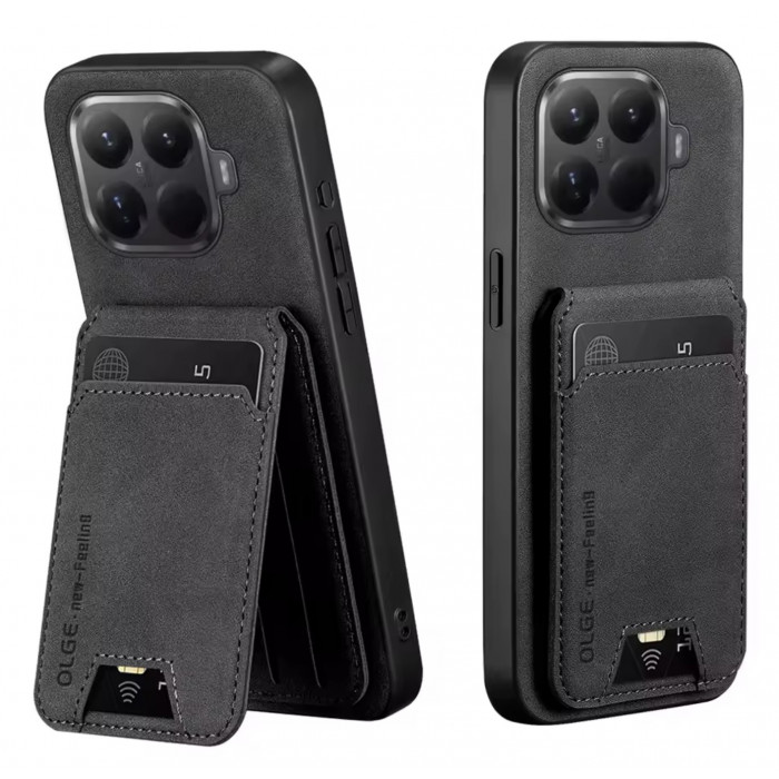 Кожаный чехол OLGE с держателем для карточек для Xiaomi 15T Pro Черный