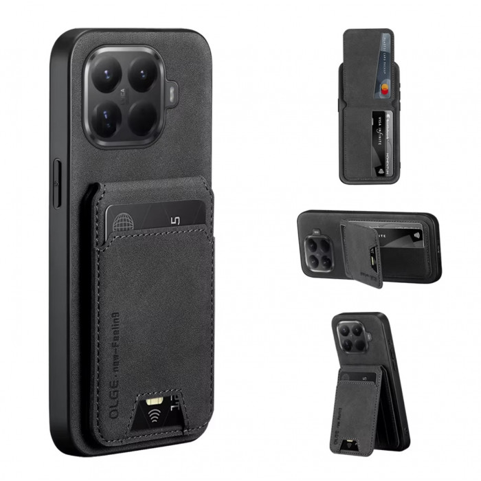 Кожаный чехол OLGE с держателем для карточек для Xiaomi 15T Pro Черный