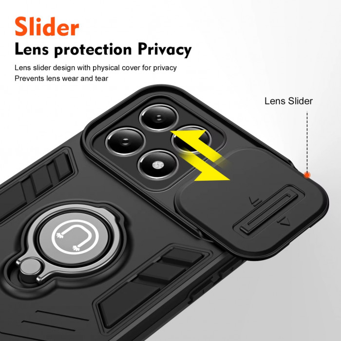 Противоударный чехол Camshield для Xiaomi 15T Pro с кольцом-держателем Черный