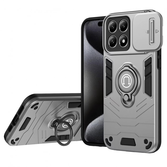 Противоударный чехол Camshield для Xiaomi 15T с кольцом-держателем Серебристый