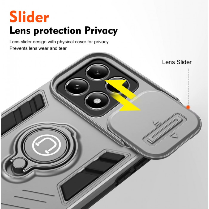 Противоударный чехол Camshield для Xiaomi 15T Pro с кольцом-держателем Серебристый