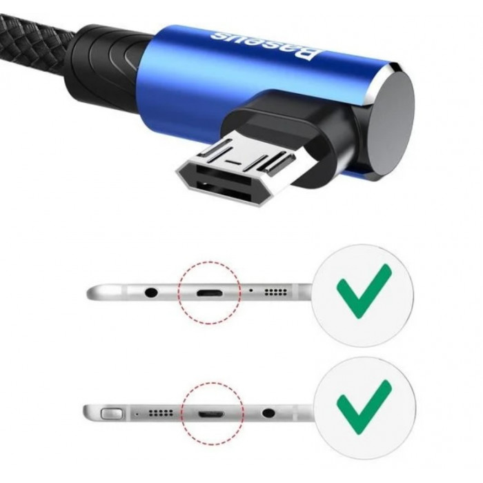 Кабель Baseus MVP Elbow microUSB CAMMVP-A03 (L Shape) Blue 1м