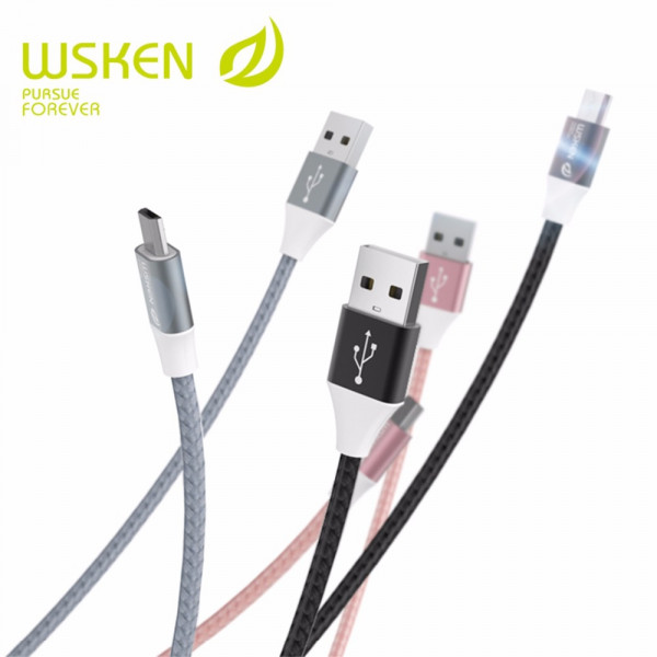 Micro USB кабель Wsken у нейлоновому обплетенні 1m Grey/Black/Rose