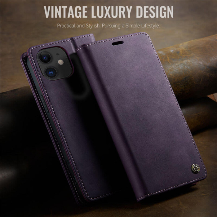 Чехол-книжка CaseMe RFID из нубука для iPhone 12 Фиолетовый
