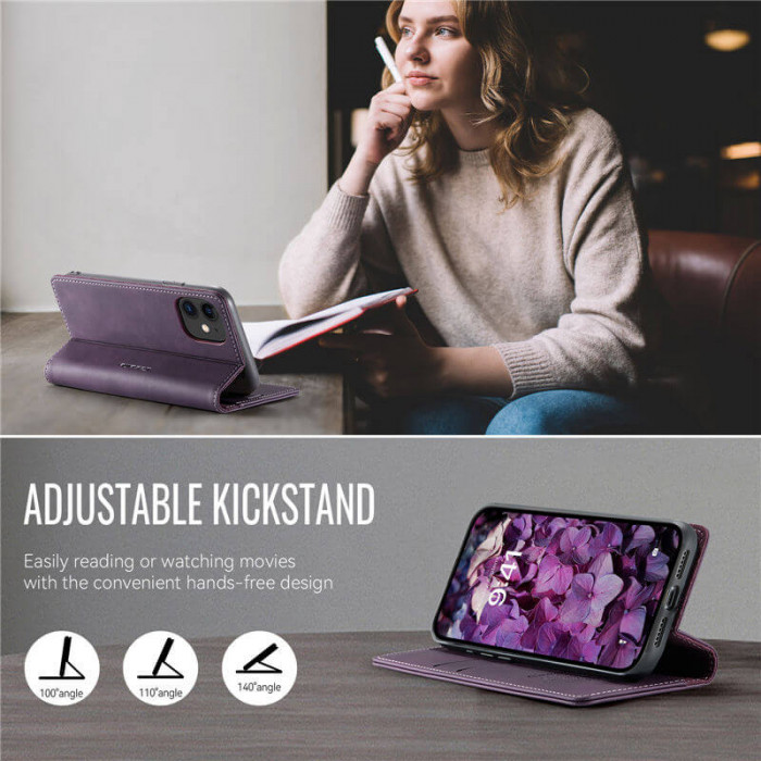 Чехол-книжка CaseMe RFID из нубука для iPhone 12 Фиолетовый