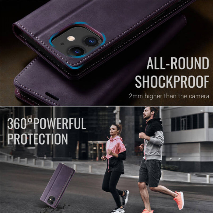 Чехол-книжка CaseMe RFID из нубука для iPhone 12 Фиолетовый