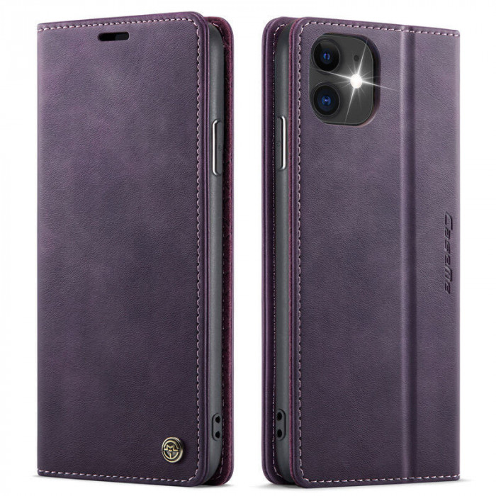 Чехол-книжка CaseMe RFID из нубука для iPhone 12 Фиолетовый