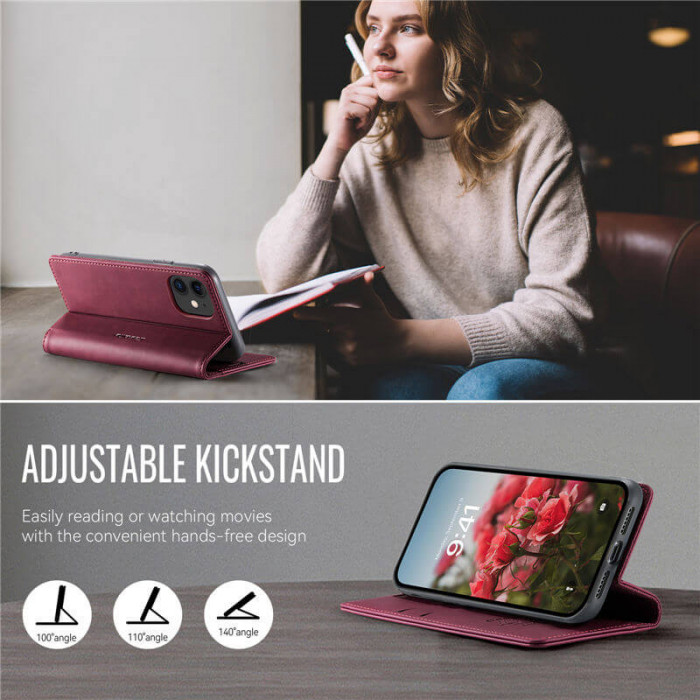 Чехол-книжка CaseMe RFID из нубука для iPhone 12 Бордовый