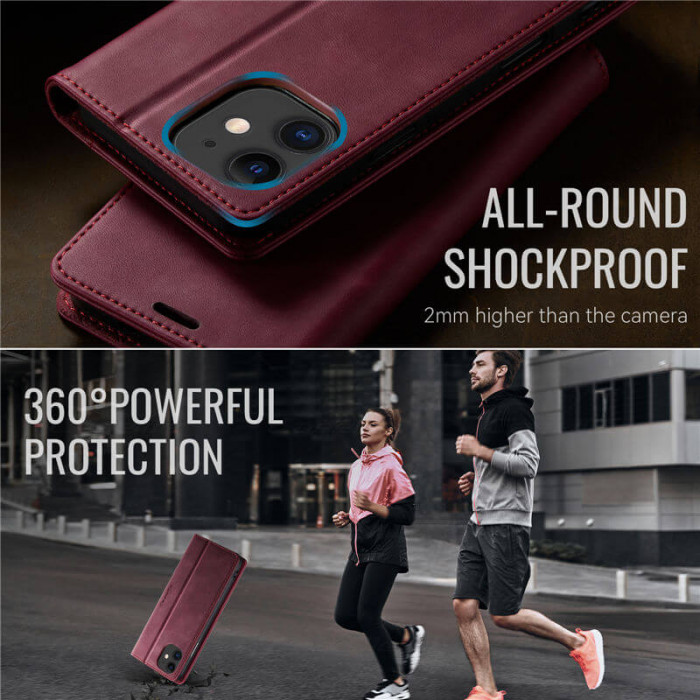 Чехол-книжка CaseMe RFID из нубука для iPhone 12 Бордовый