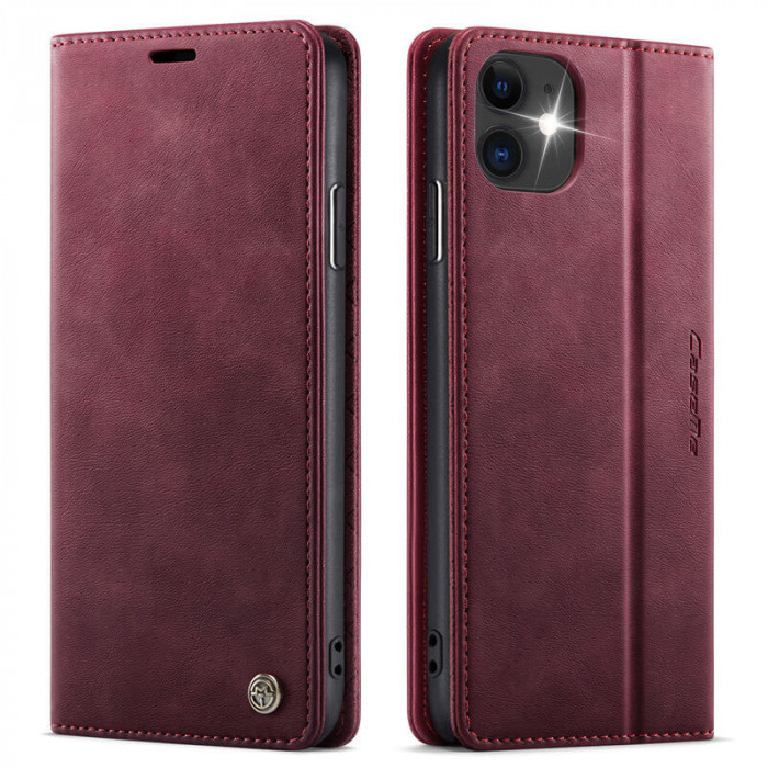 Чехол-книжка CaseMe RFID из нубука для iPhone 12 Бордовый