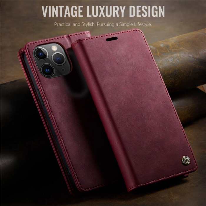Чохол-книжка CaseMe RFID із нубуку для iPhone 11 Pro Бордовий
