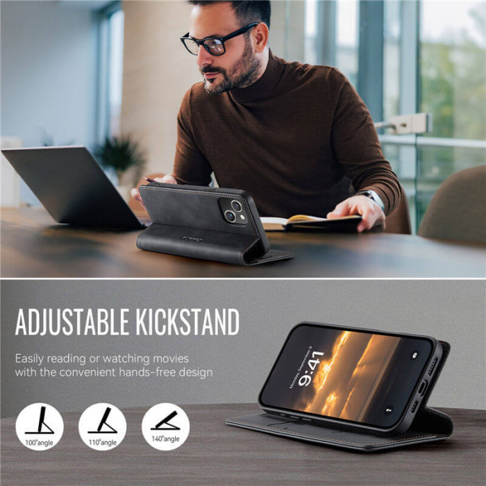 Чехол-книжка CaseMe RFID из нубука для iPhone 13 Черный