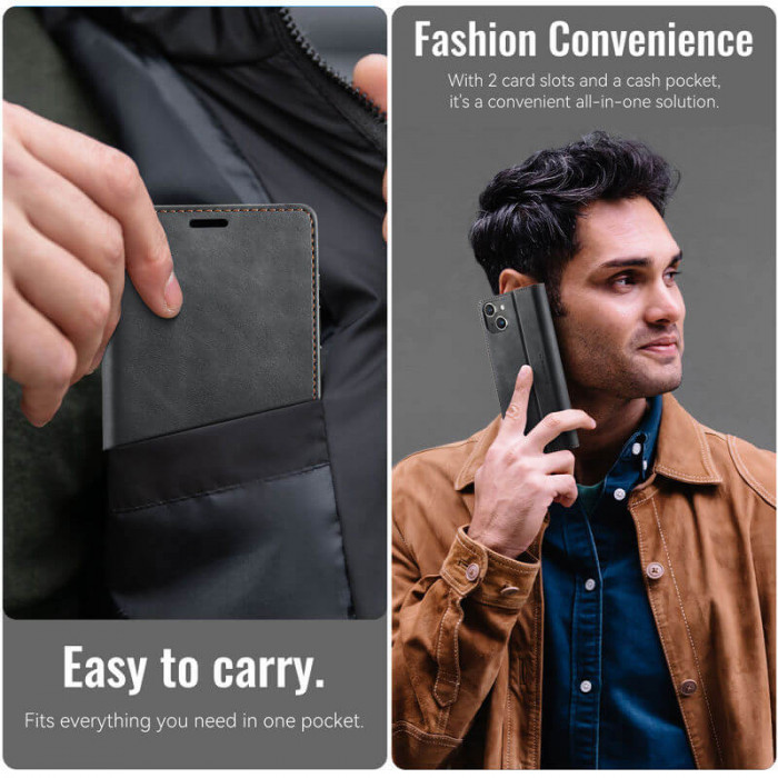 Чехол-книжка CaseMe RFID из нубука для iPhone 13 Черный