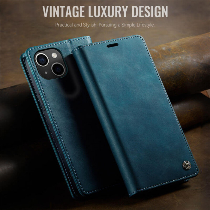 Чехол-книжка CaseMe RFID из нубука для iPhone 13 Бирюзовый