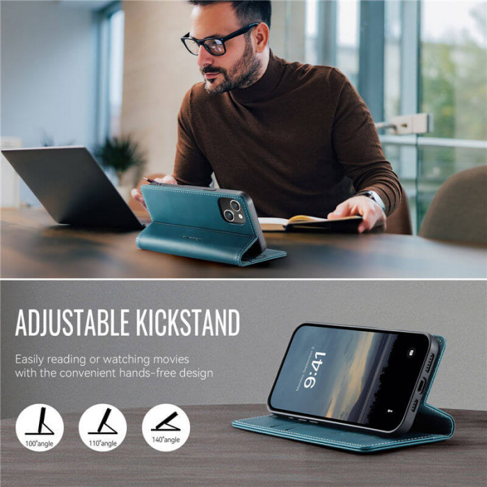 Чехол-книжка CaseMe RFID из нубука для iPhone 13 Бирюзовый