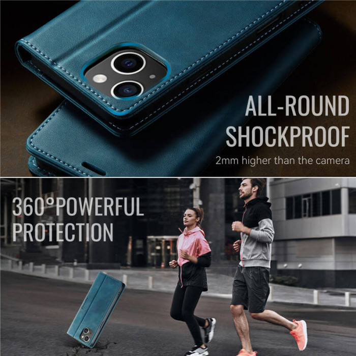 Чехол-книжка CaseMe RFID из нубука для iPhone 13 Бирюзовый