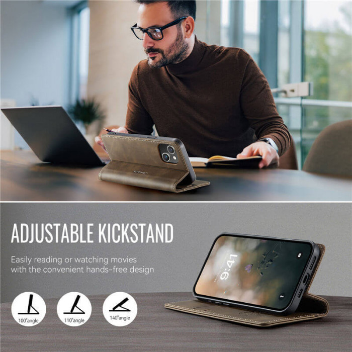 Чохол-книжка CaseMe RFID із нубуку для iPhone 13 Коричневий