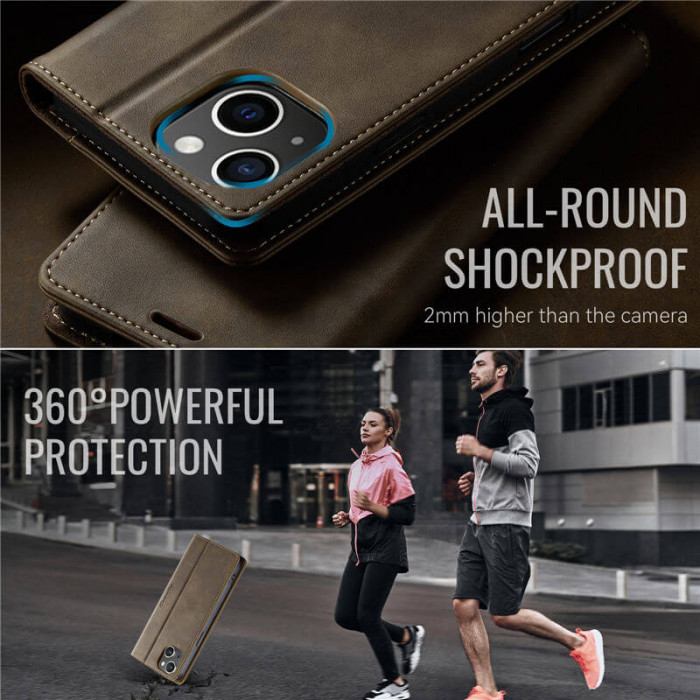 Чохол-книжка CaseMe RFID із нубуку для iPhone 13 Коричневий