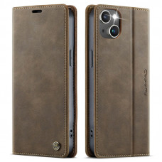 Чехол-книжка CaseMe RFID из нубука для iPhone 13 Коричневый