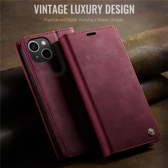 Чохол-книжка CaseMe RFID із нубуку для iPhone 13 Бордовий