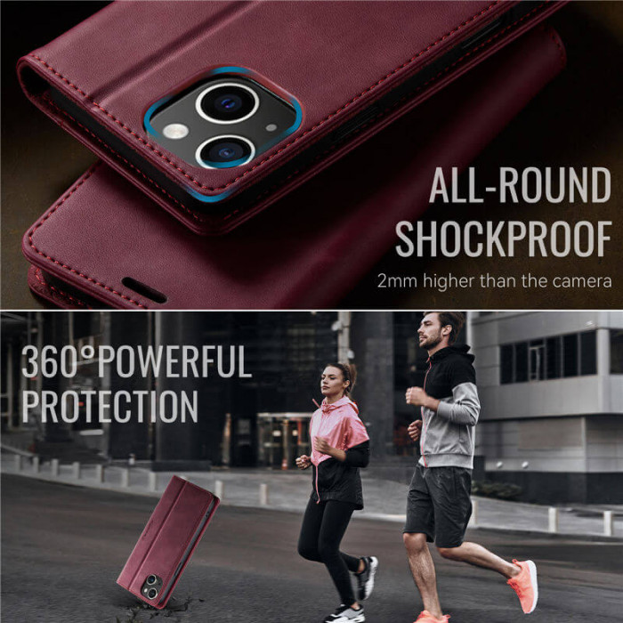 Чохол-книжка CaseMe RFID із нубуку для iPhone 13 Бордовий