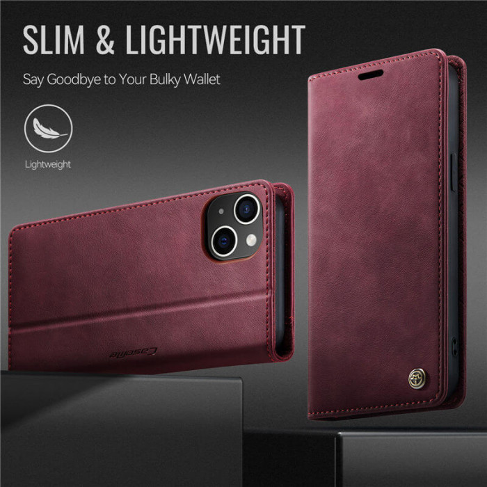 Чохол-книжка CaseMe RFID із нубуку для iPhone 13 Бордовий