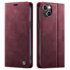 Чехол-книжка CaseMe RFID из нубука для iPhone 13 Бордовый