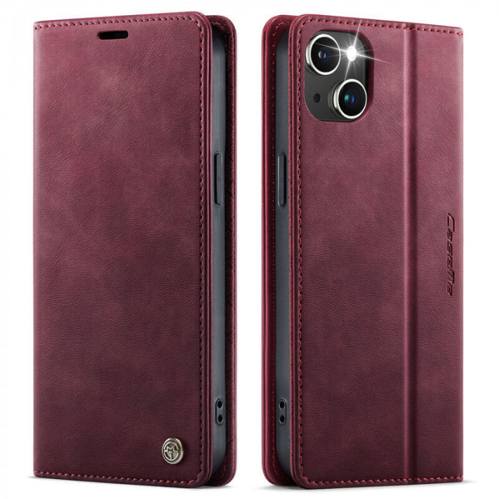 Чохол-книжка CaseMe RFID із нубуку для iPhone 13 Бордовий