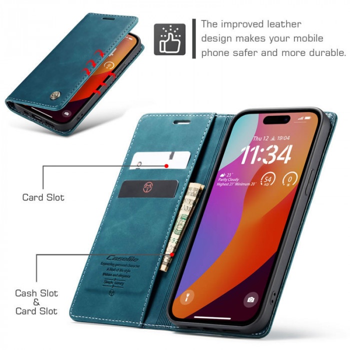 Чехол-книжка CaseMe из нубука для iPhone 12 mini Бирюзовый