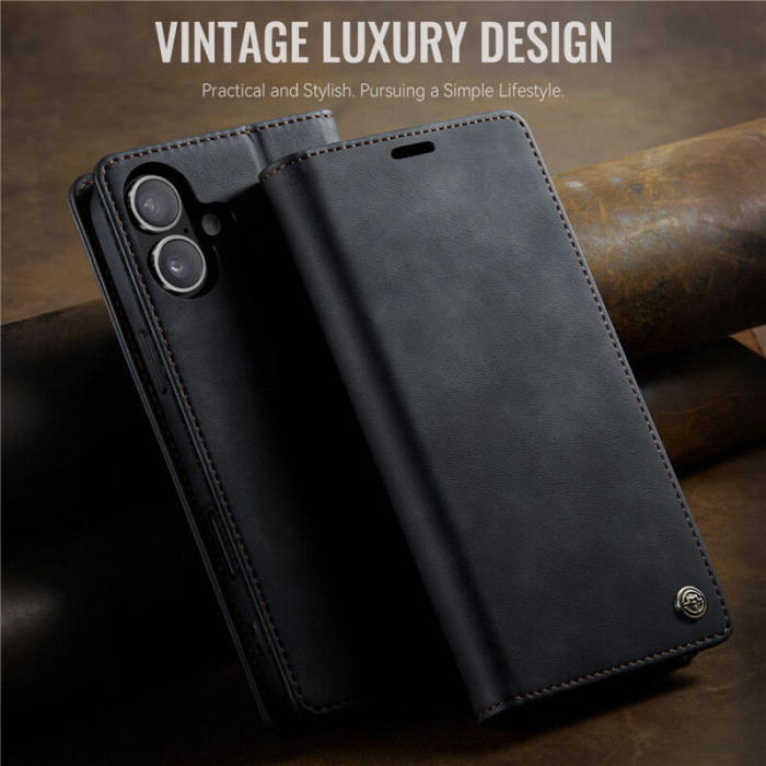 Чохол-книжка CaseMe RFID з нубуку для iPhone 16 Plus Чорний